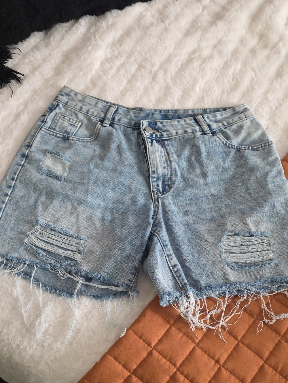 H&M Light Blue Distressed Denim Shorts with Frayed Hem